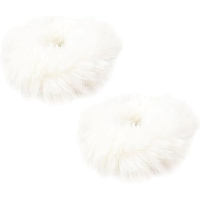 Fluffy Faux Fur Hair Scrunchies, White, Pack of 2, Elastic Hair Bands for Women and Girls - Image 2